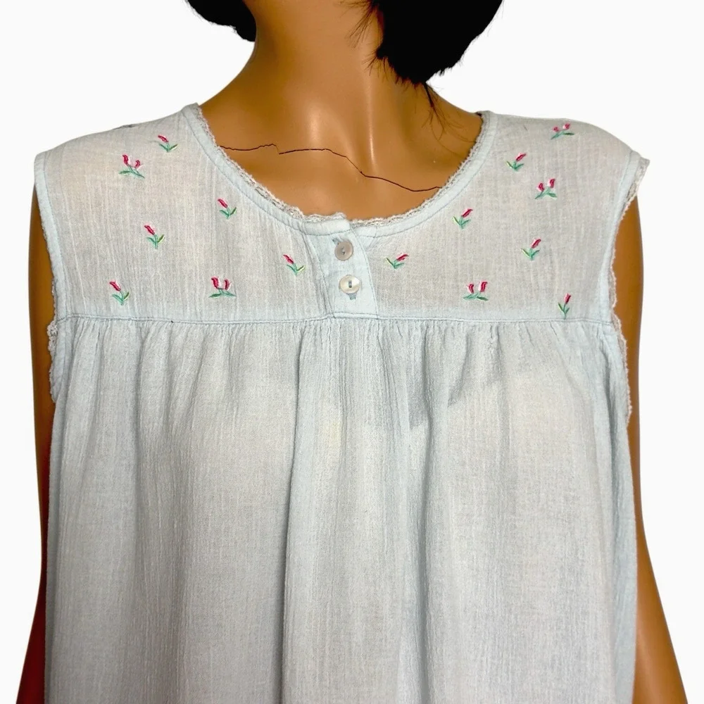 Vintage Cotton Nightgown Blue Embroidered Chemise Blair M Cottage Feminine